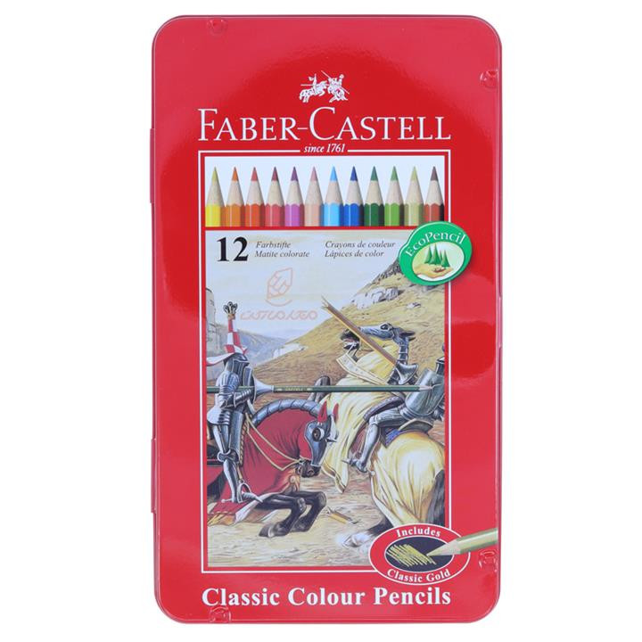 مداد رنگی 12 رنگ فابر کاستل مدل Classic جعبه فلزی کد 115844