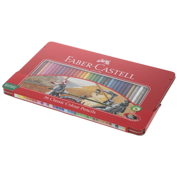 مداد رنگی 36 رنگ فابر کاستل مدل Classic جعبه فلزی کد115846