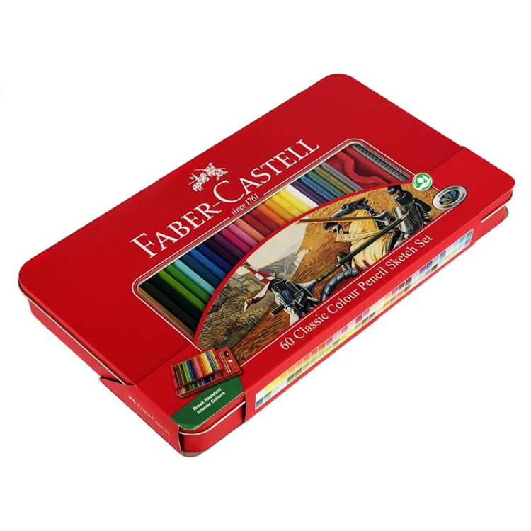 مداد رنگی 60 رنگ فابر کاستل مدل Classic جعبه فلزی کد 115893 بسته 12 عددی