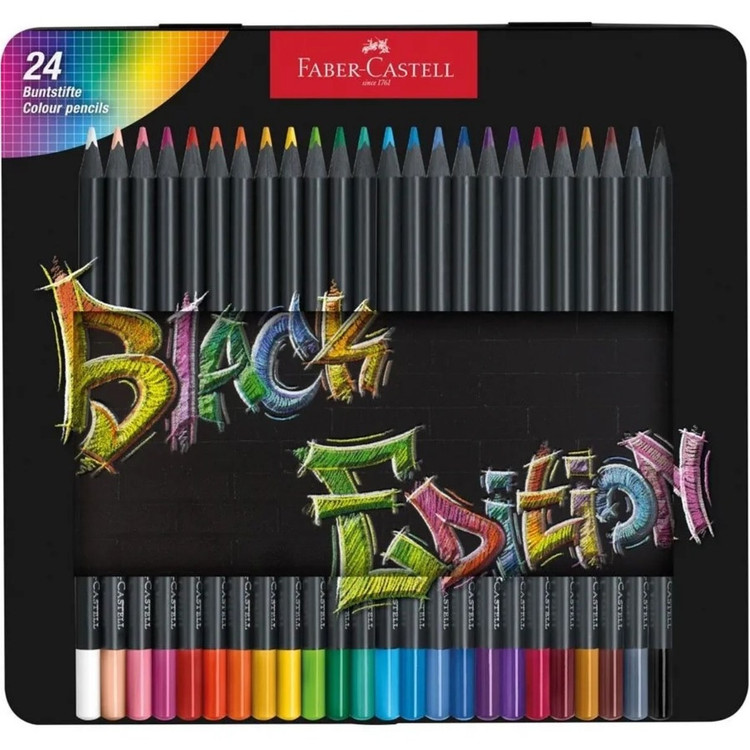مداد رنگی 24 رنگ فابر کاستل جعبه فلزی مدل Black Edition کد 116425